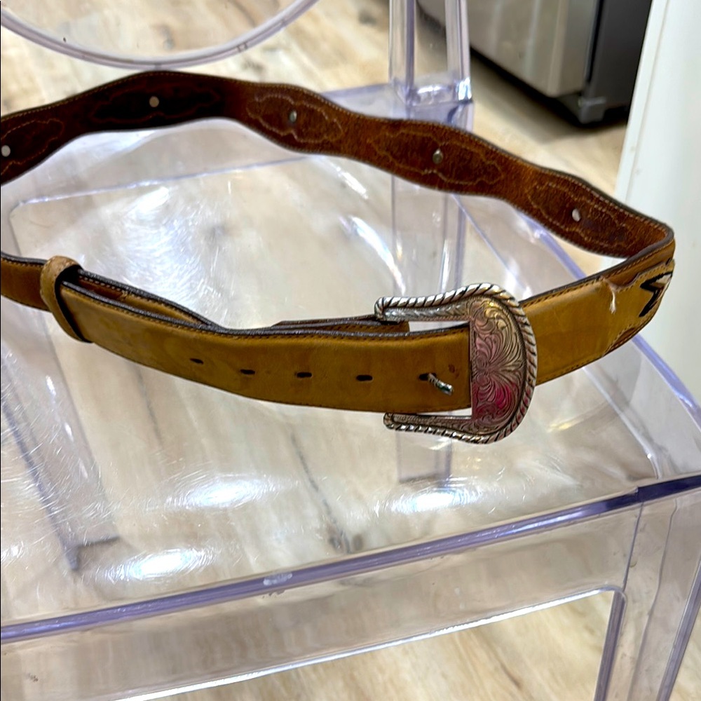 Tony Lama Brown and Tan Leather Belt with Silver Buckle